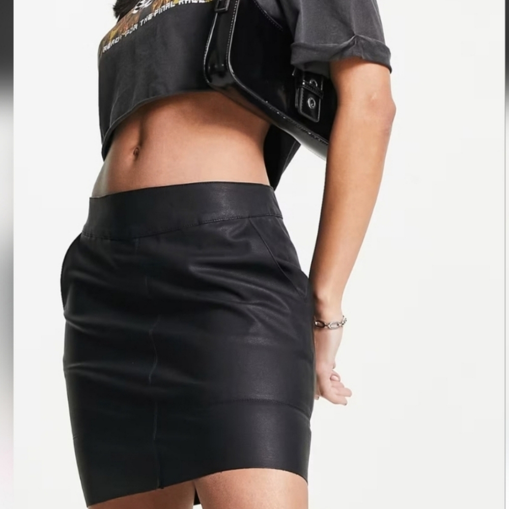 Only Black Pleather Skirt With POCKETS